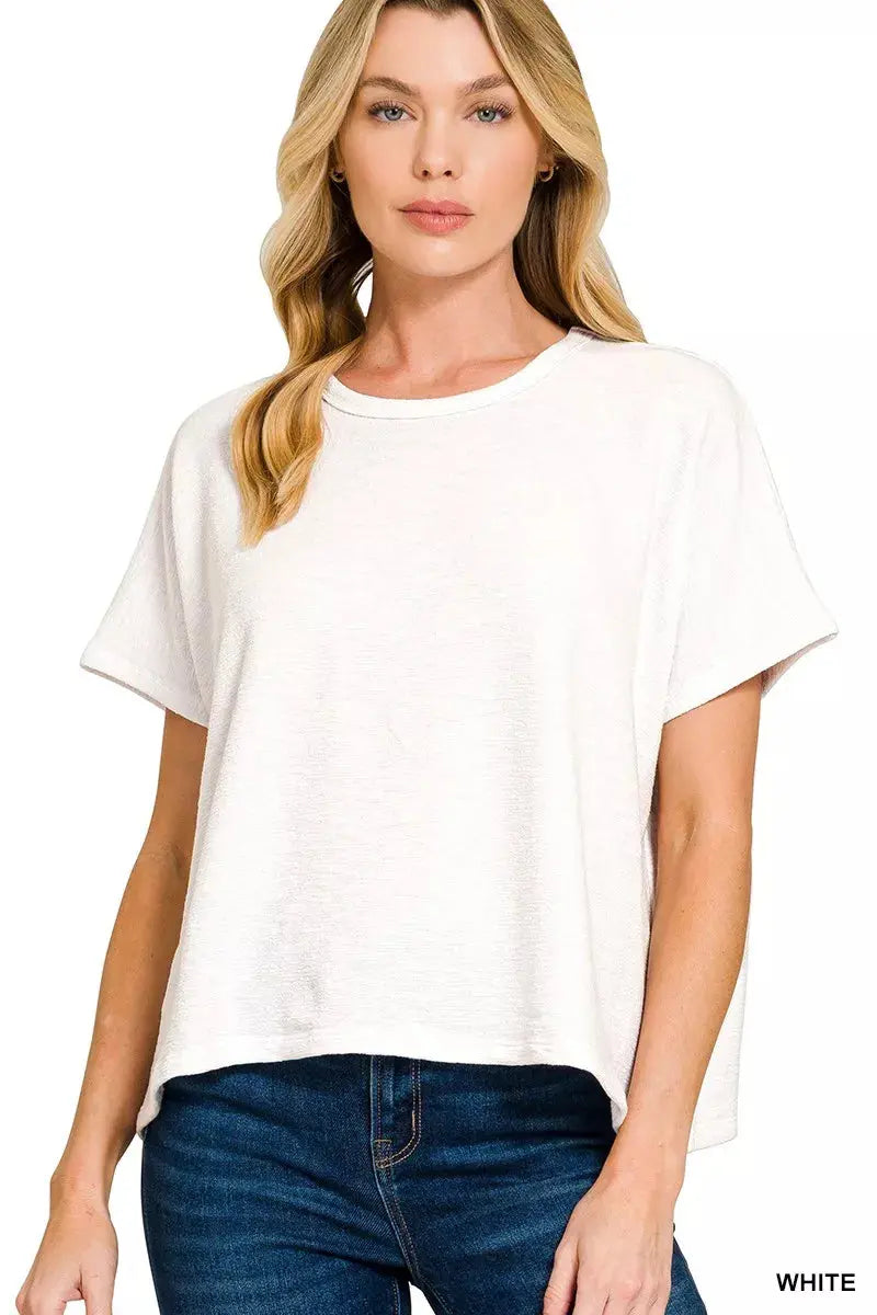 Zenana Cotton Slub Oversized Tee - Shopstiluna