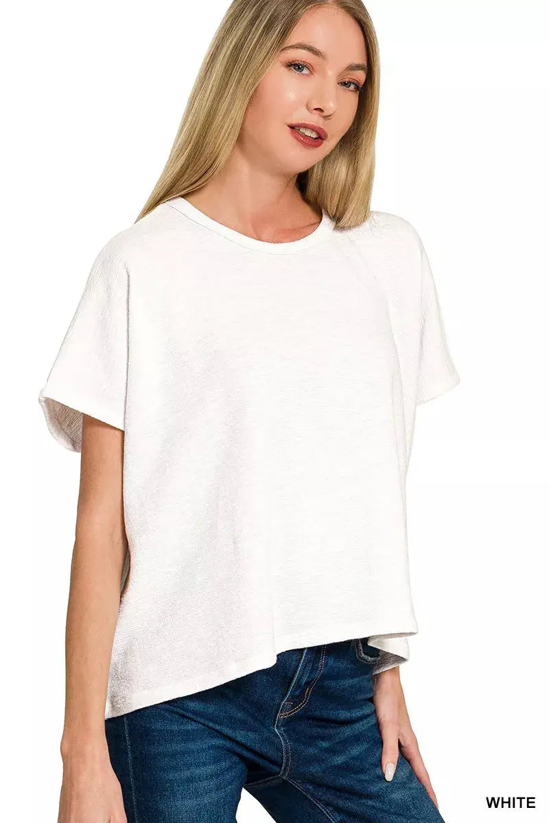 Zenana Cotton Slub Oversized Tee - Shopstiluna