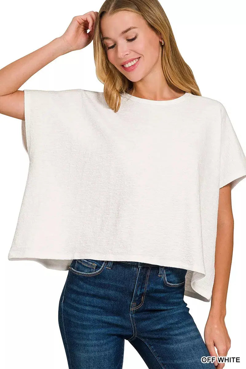 Zenana Cotton Slub Oversized Tee - Shopstiluna