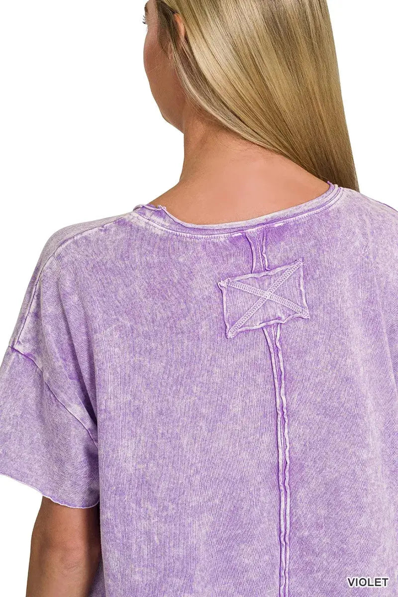 Zenana Halo Washed Cotton Short Sleeve Top - Shopstiluna